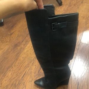 Black Leather and Suede Wedge Boot